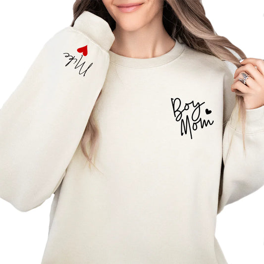 Boy Mom Sweatshirt With Kids Name on Sleeve