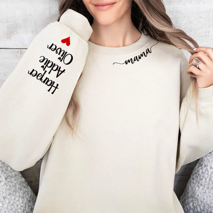 Mama Sweatshirt With Kids Names on Sleeve