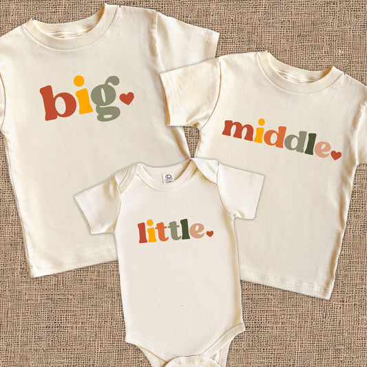 big - middle - little Gender Neutral Baby Bodysuit, Toddler Shirt